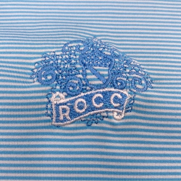 Peter Millar Summer Comfort Golf Polo Blue White Striped River Oaks CC Size XL - Picture 5 of 10